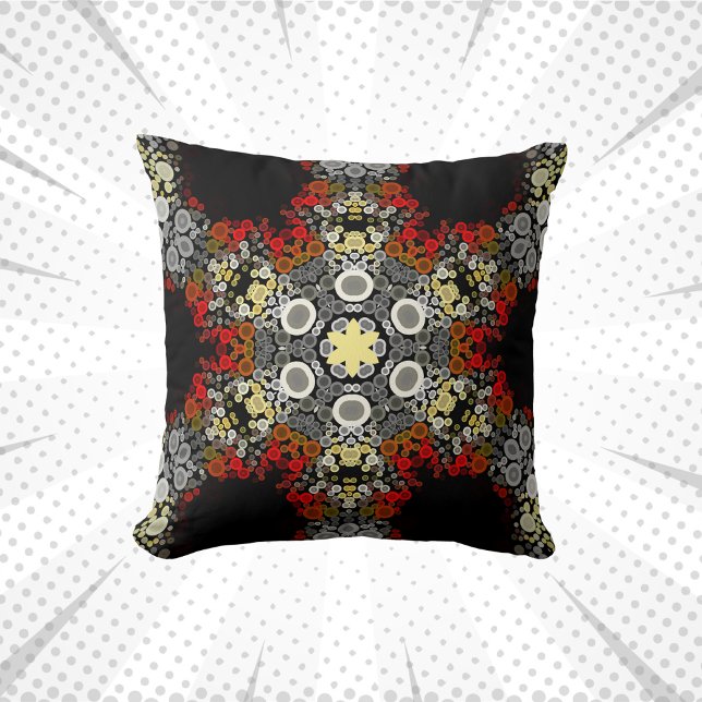 Coussin Dot Mandala Fleur rouge jaune et gris (Créateur téléchargé)