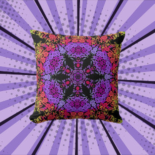 Coussin Dot Mandala Fleur violet orange et jaune
