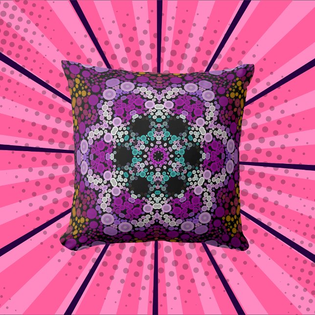 Coussin Dot Mandala Flower bleu rose et jaune (Créateur téléchargé)