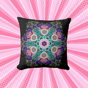 Coussin Dot Mandala Flower bleu vert et rose