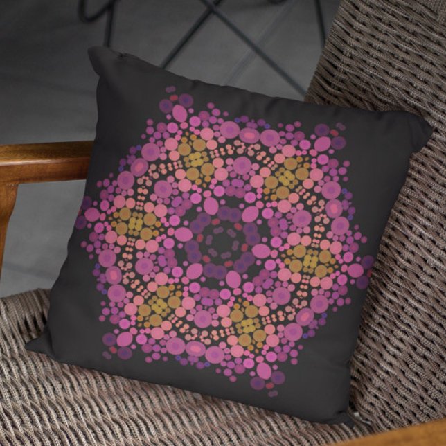 Coussin Dot Mandala Flower rose jaune et noir (Créateur téléchargé)
