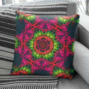 Coussin Dot Mandala Flower rose vert et orange
