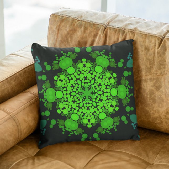 Coussin Dot Mandala Flower vert et noir (Créateur téléchargé)
