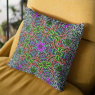 Coussin Dot Mandala Flower vert violet et orange