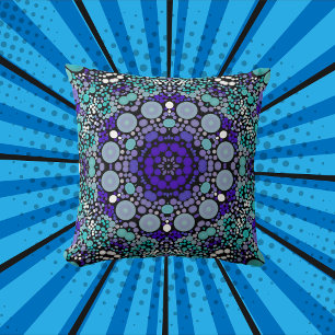 Coussin Dot Mandala Flower violet bleu et blanc
