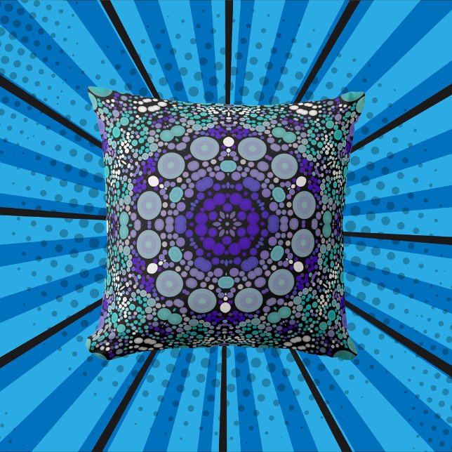 Coussin Dot Mandala Flower violet bleu et blanc (Créateur téléchargé)
