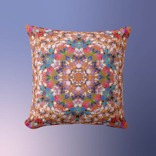 Coussin Dot Mandala Orange Bleu rose et blanc