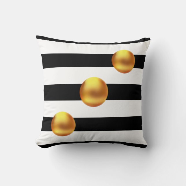 Coussin Dots d'or sur bande noire et blanche (Recto)