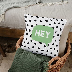 Coussin Dots Noirs Modernes & Discours De Bulle Verte Avec