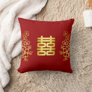 Coussin Double bonheur élégant mariage chinois floral
