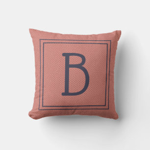 Coussin Double Cadre Monogramme Faux Texturé Corail & Bleu