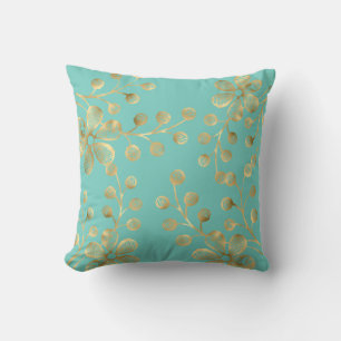 Coussin DOUBLE Cushion AQUA VERT & OR BOTANIQUE À CÔTÉ