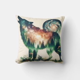 Coussin Double exposition de loup mignon Imaginaire