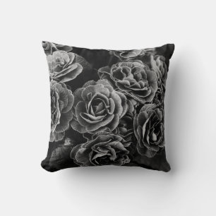 Coussin Double Fleurs Primules, noir et blanc