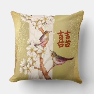Coussin Double Happiness Oiseaux et Fleurs