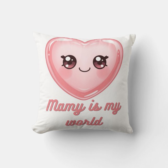 Coussin Double Sided Kawaii Heart Pillow - Mamy is my worl (Recto)