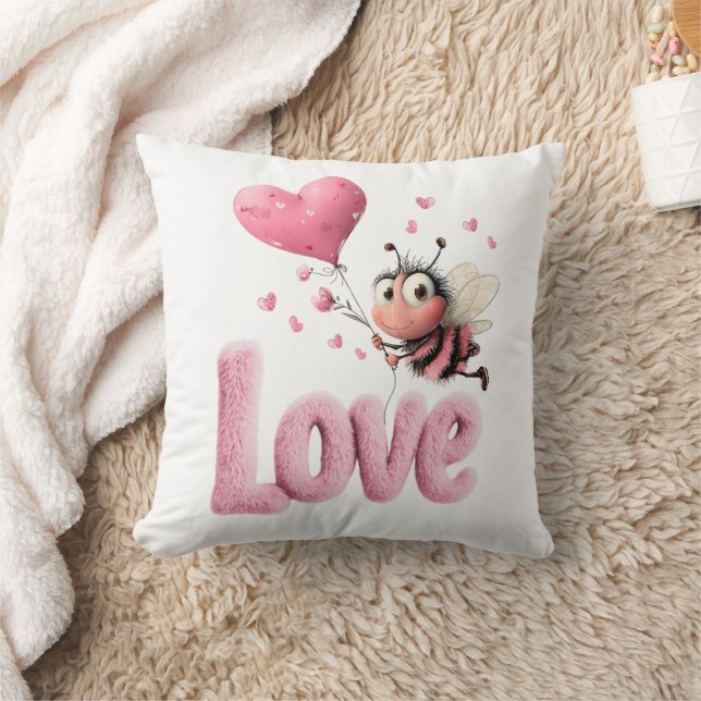 Coussin Douce abeille d'amour Cœurs roses  (Couverture)