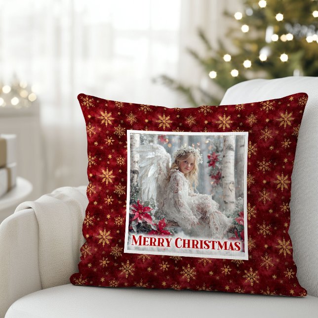 Coussin Douce Ange Victorien Rouge Or Noël Festif  (Sweet Victorian Angel Red Gold Festive Christmas Pillow

)