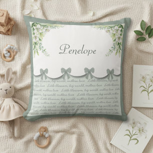 Coussin Douce Chambre de Bébé Fille Florale Verte Vintage