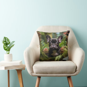 Coussin 🐶💛Douce chiot Frenchie dans une jungle