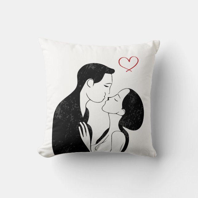 Coussin Douce Doodle Amour Coeur Romantique Couple Kiss (Recto)