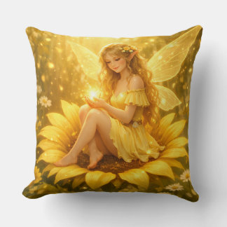 Coussin Douce elfe sur un tournesol 