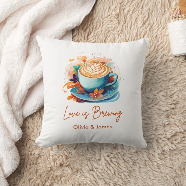 Coussin Douce Fleur Bleue L'amour se Prépare Café Enterrem (Couverture)