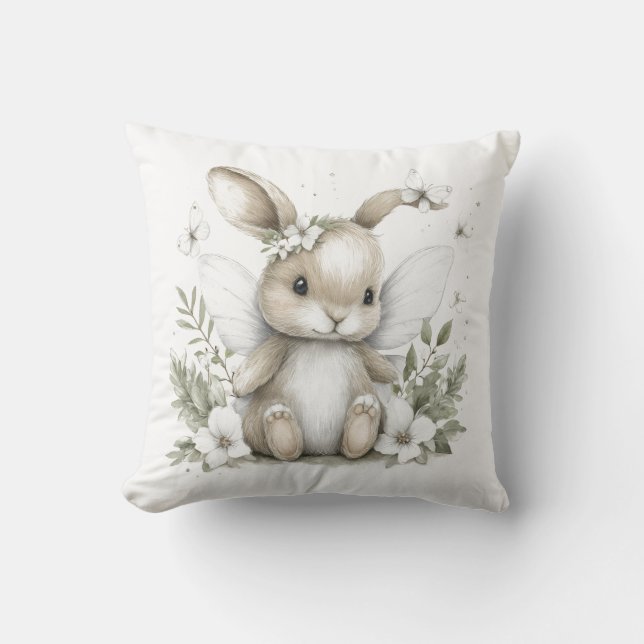Coussin Douce illustration de lapin féerique à l'aquarelle (Recto)