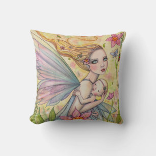 Coussin Douce illustration de mère et de fée bébé