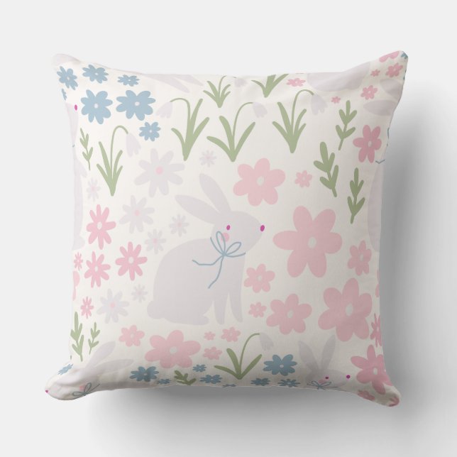 Coussin Douce Lapin & Décoration de Nursery Fleur Sauvage  (Recto)