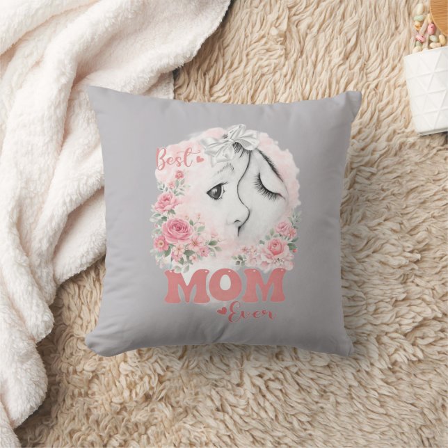 Coussin Douce Mère et Enfant Aquarelle Roses "Meilleure Ma (Couverture)