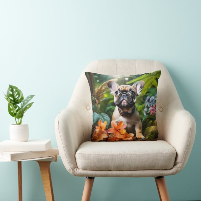 Coussin 😍Douce petite Frenchie dans une jungle (Chaise)