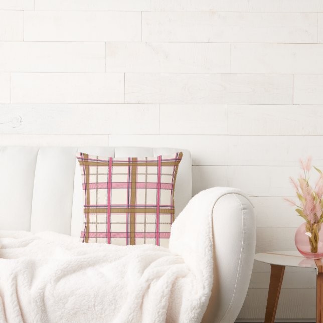 Coussin Douce Plaid Rose Tan Esthétique (Canapé)