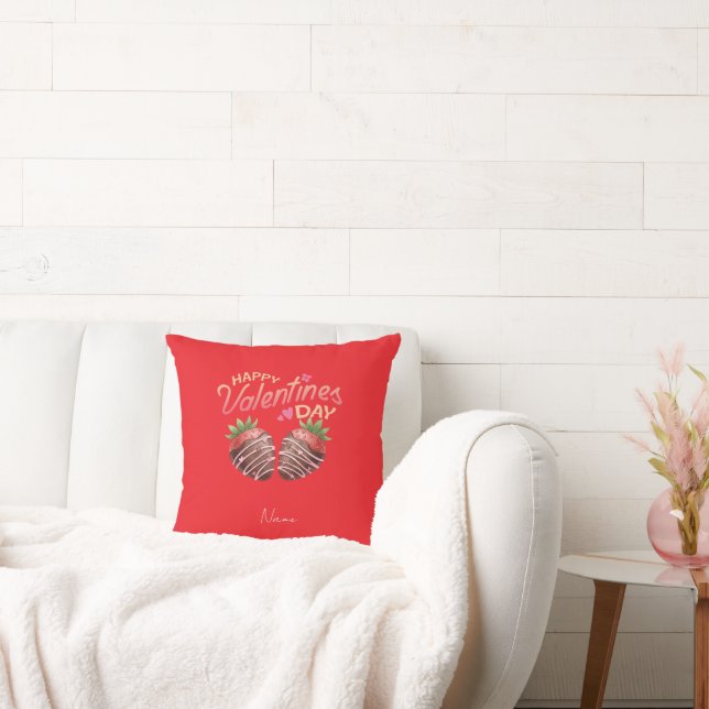 Coussin Douce Saint-Valentin Fraise Personnalisée  (Canapé)