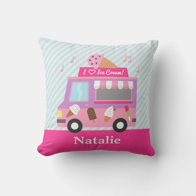 Coussin Douces Filles du Camion de Glace Rose Violet (Recto)