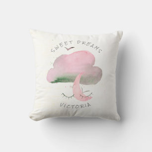 Coussin Douces Rêves Nuage Rose et Lune Décoration de Nurs
