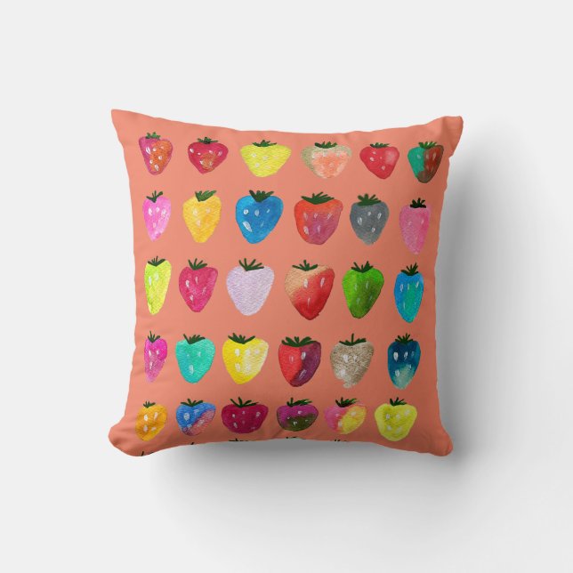 Coussin Douceur fraise mignonne aquarelle de fruit mignon (Recto)