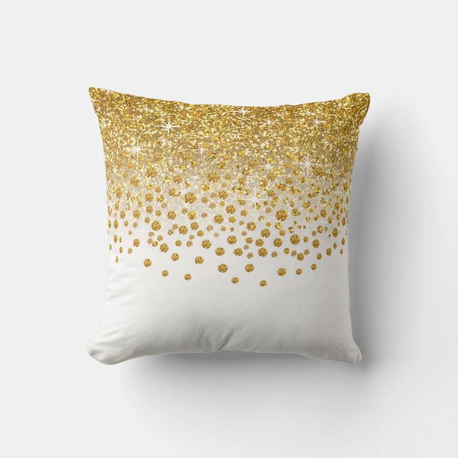 Coussin Douche Confetti Parties scintillant| blanc or (Recto)