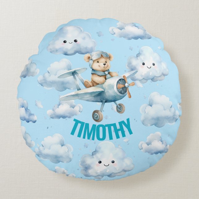 Coussin d'ours en peluche du pilote bleu (Devant)