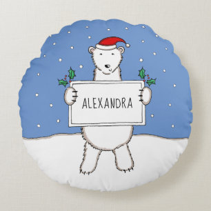 Coussin d'ours polaire de Noël personnalisé