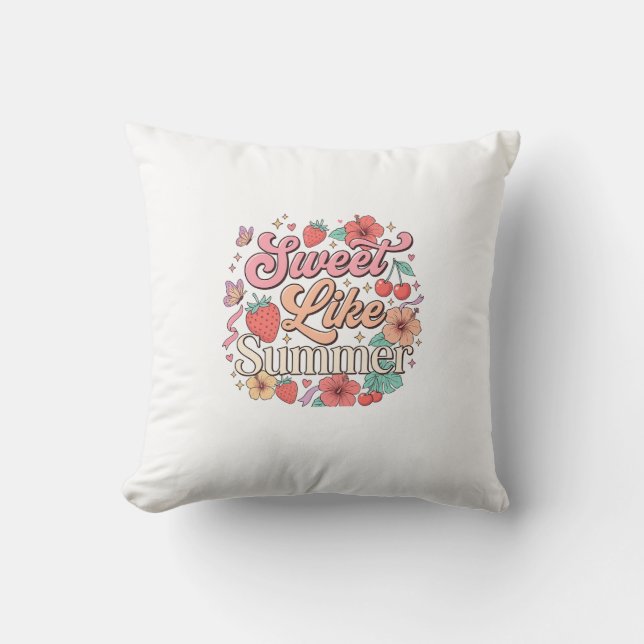 Coussin Doux comme l'été – Autocollants de fruits et de fl (Recto)