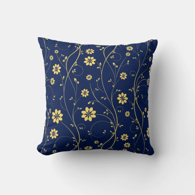 Coussin Doux Jaune et Bleu Delicate Motif Floral (Recto)