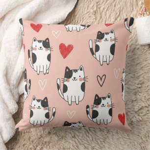 Coussin Doux motif chats kawaii roses et coeurs (3)