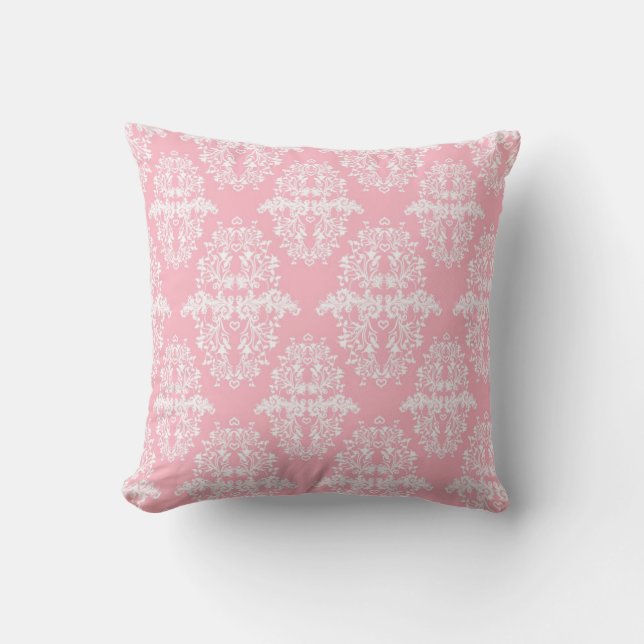 Coussin Doux motif damassé rose et blanc vintage (Recto)