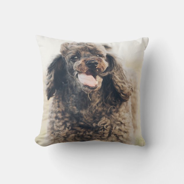 Coussin Doux Poodle Chien Visage Sourire souriant (Recto)