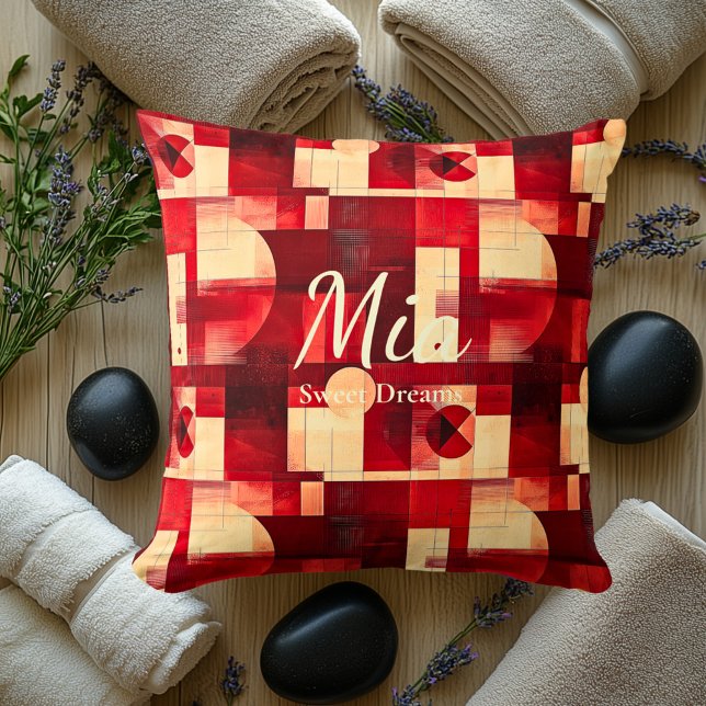 Coussin Doux Rêves – Accent Géométrique Rouge & Crème (Créateur téléchargé)