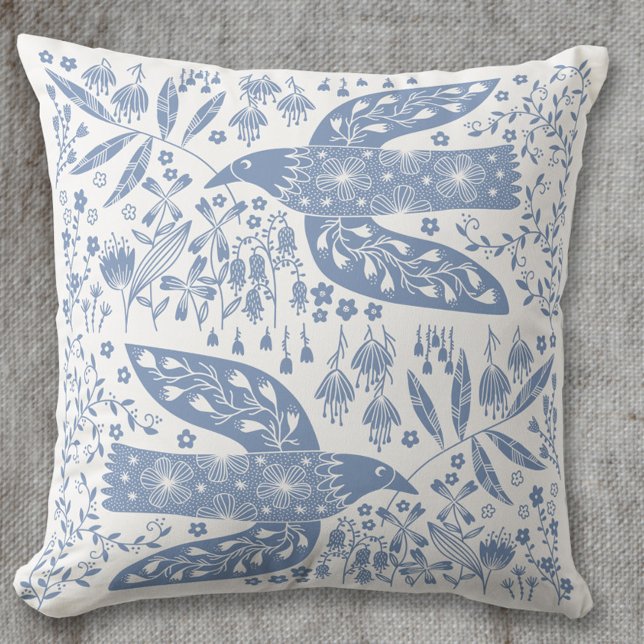 Coussin Dove Bird Blue (Blue and white Peace Doves bird pillow)