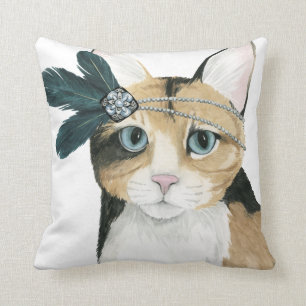 Coussin Downton Cat   Bejeweled With Feathers