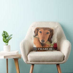 Coussin Doxie Amour Longhaired Dachshund Rose Rouge