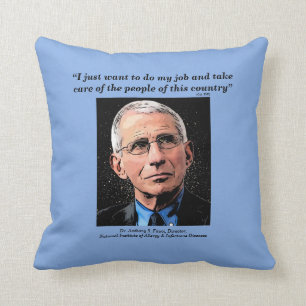 Coussin Dr Fauci, citation, bleu, recto-verso, citation